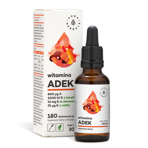 AURA HERBALS Witamina A + D3 (2000 IU) + E + K2 MK7 (ADEK) krople (30 ml)