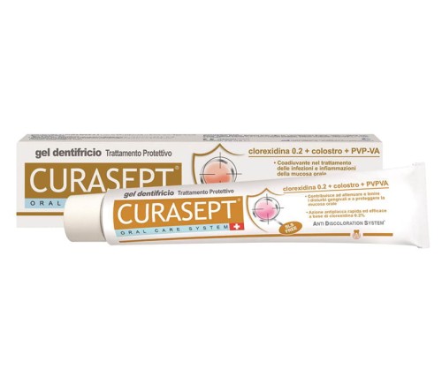 CURASEPT Pasta do zębów z chlorheksydyną 0.2 w żelu + COLOSTRUM + PVP-VA
