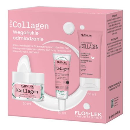 FLOSLEK - Zestaw fitoCOLLAGEN Wegańskie odmładzanie (Krem nawilżający + Krem przeciwzmarszczkowy pod oczy + Krem do rąk)