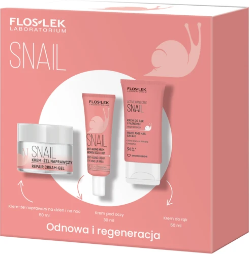 FLOSLEK - Zestaw SNAIL Odnowa skóry (Krem-żel naprawczy + Krem wokół oczu i ust + Krem do rąk)
