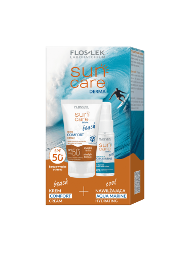 FLOSLEK - Zestaw SUN CARE Derma BEACH Krem comfort SPF 50 + COOL Nawilżająca AQUA MARINE