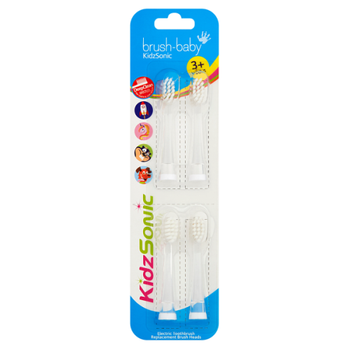 Końcówki BRUSH-BABY KidzSonic 4 szt 3+ lat do szczoteczki sonicznej dla dzieci BRUSH-BABY