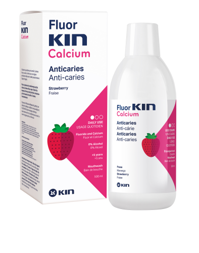 KIN FluorKin Calcium truskawkowy przeciw próchniczy płyn dla dzieci z fluorem i wapniem 500ml