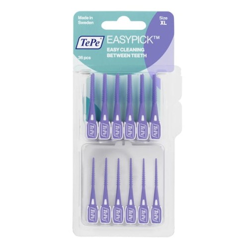 TePE EasyPicks XL (fioletowe) - elastyczne wykałaczki z delikatną, gumową końcówką  w rozmiarze XL, 36 sztuk.