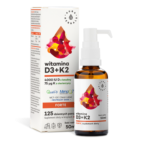 AURA HERBALS Witamina D3 4000 IU + K2, MCT, krople 50 ml