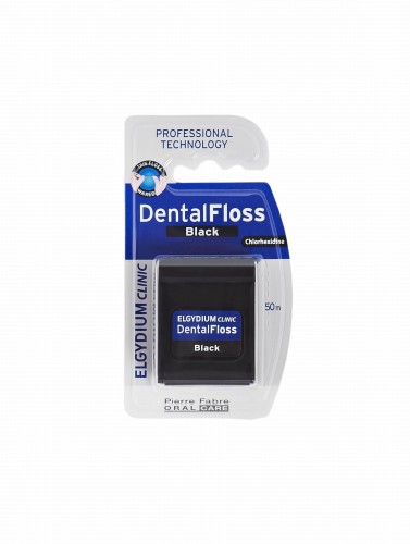 Elgydium nić dentystyczna z chloroheksydyna CZARNA 50 m CLINIC DENTAL-FLOSS
