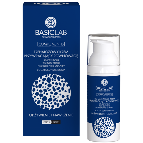 BasicLab Trehalozowy krem przywracający równowagę 3% ksylitolu, 2% inozytolu, Neuropeptyd SNAP-8™  50ml
