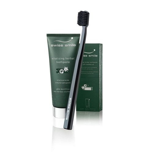 SWISS SMILE herbal bliss toothpaste & toothbrush - naturalna ziołowa pasta + szczoteczka z włosiem curen