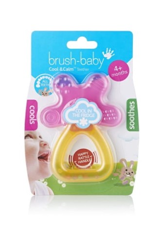 Gryzak - grzechotka Brush-Baby dla dzieci od 4 miesiąca do zębów przednich i bocznych rozowy.jpeg