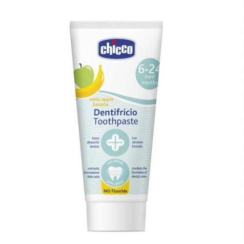 8003670743637-1 Chicco Toothpaste pasta do zębów bez fluoru o smaku jabłkowo-bananowym 6-24m 50ml (P1)